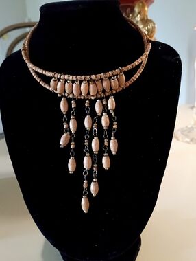 Vintage Y2K Bead Double Layer Multi Chain Dangle Choker Necklace